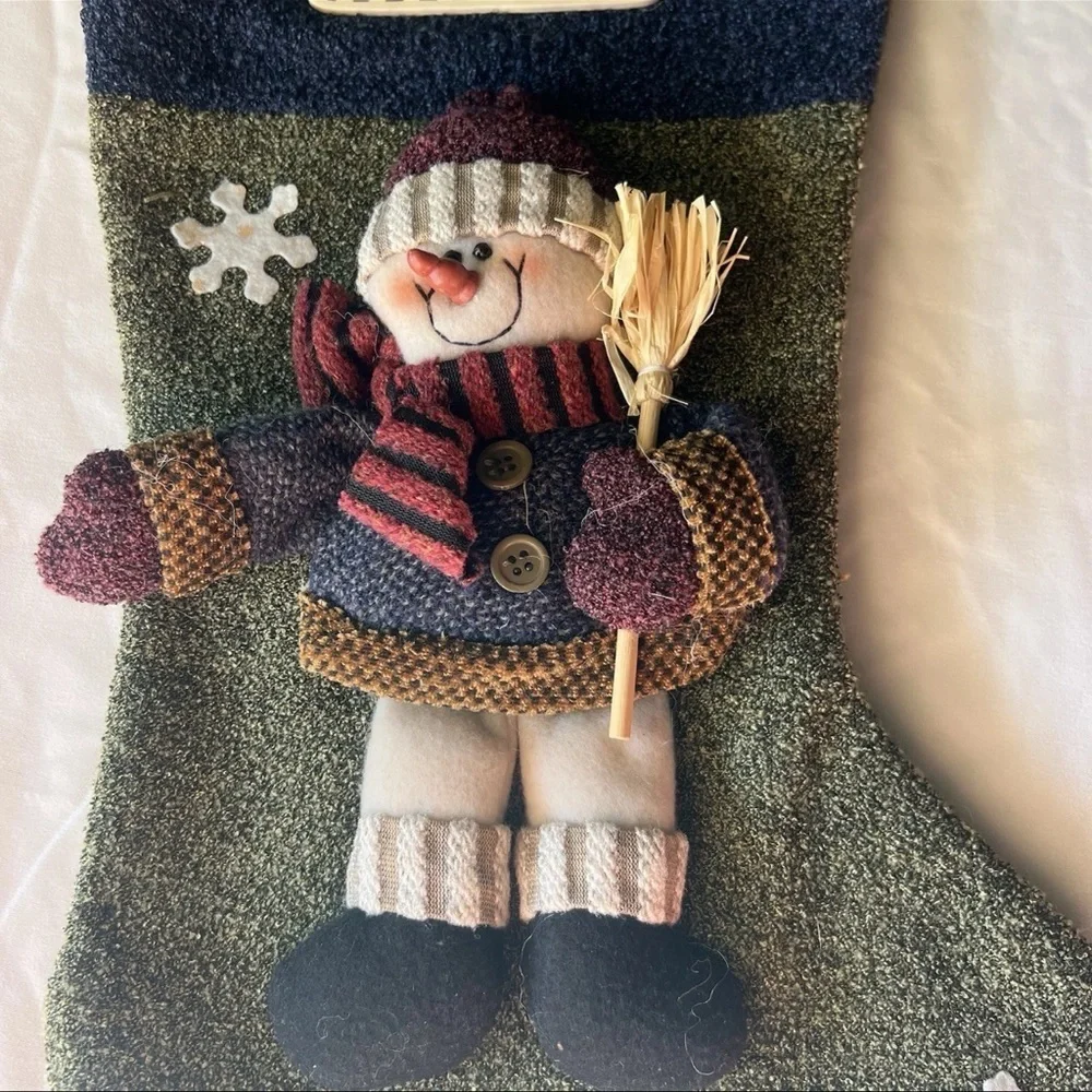3D Plush Snowman Christmas Stocking Blue/green 17”x10” Holiday Decor Winter